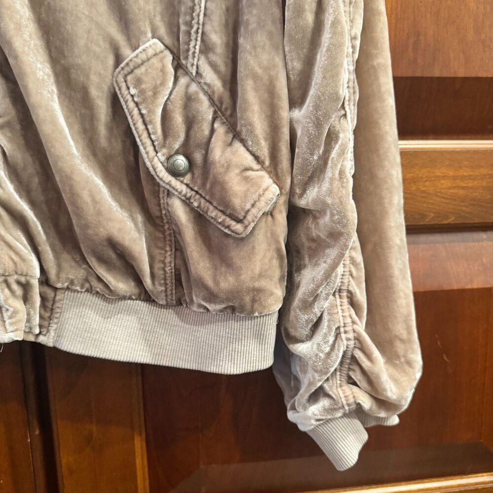 Free People Ruched Velvet Bomber Jacket Taupe Beige Boho Medium - Picture 9 of 16